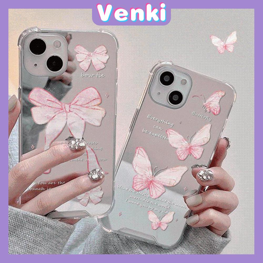 iPhone Case Luxury Acrylic Mirror Airbag Shockproof Protection Camera Romantic Pink Bow Compatible For iPhone 11 Pro Max 13 Pro Max 12 Pro Max 7Plus xr XS Max