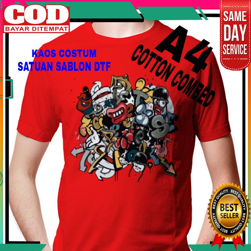 SABLON KAOS SATUAN PRINT DTF KAOS MERAH A4 / PRINT KAOS SATUAN / CETAK KAOS SATUAN A4