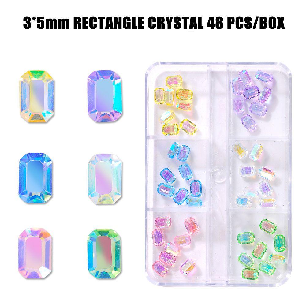 AUGUSTINA Agustin 3D Nail Art Perhiasan DIY Warna Campur Nail Art Charms Persegi Panjang Hiasan Kuku Permata Kristal Nail Art Dekorasi