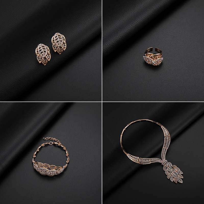 Siy 1 Set Kalungantinggelangcincin Wanita Desain Daun Gaya Etnik Untuk Pernikahanpengantin