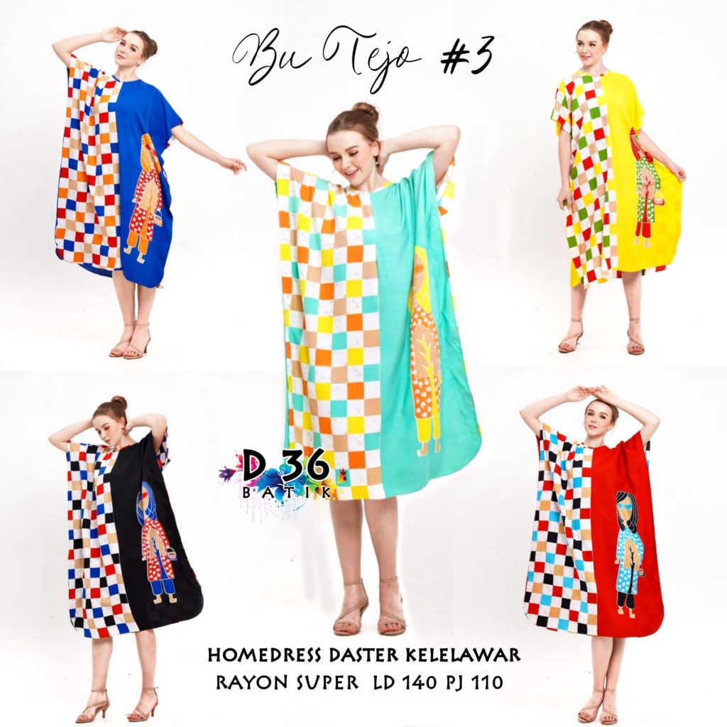 Daster Bu Tejo #3 Batik Homedress Kelelawar Baju Tidur Rayon Pastel Baju Tidur Kartun Jumbo Santai