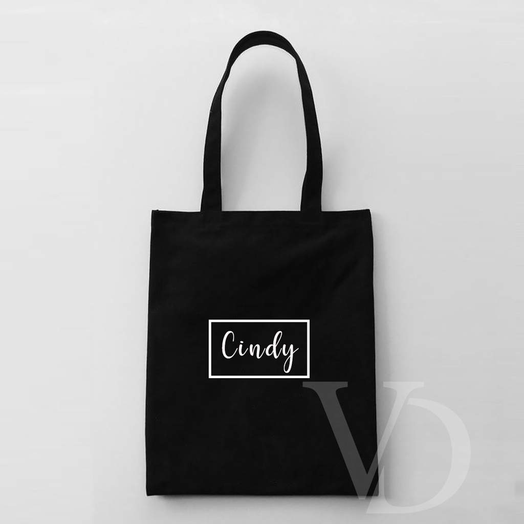 tote bag kanvas custom nama / tote bag hitam quotes hari hari