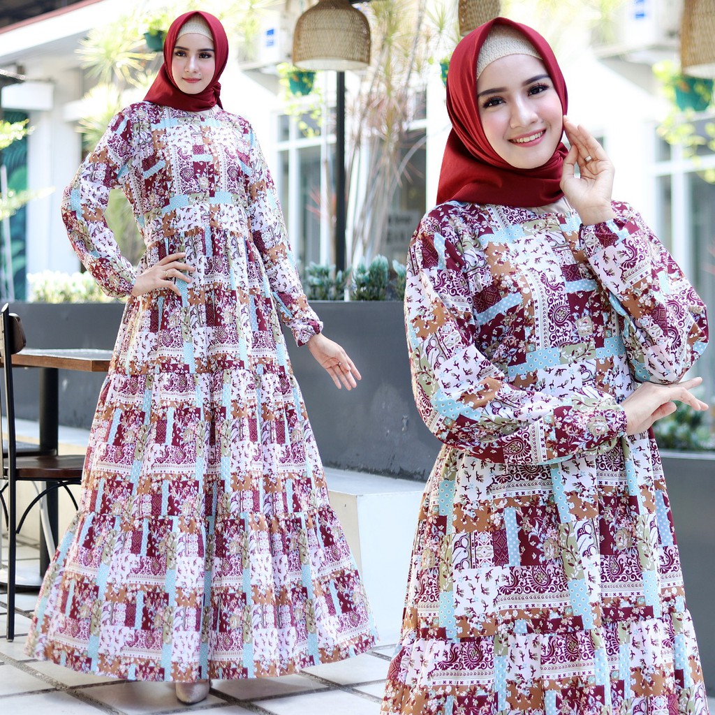 HOPYLOVY - Maxi Dress Casual Muslim Olivia Motif