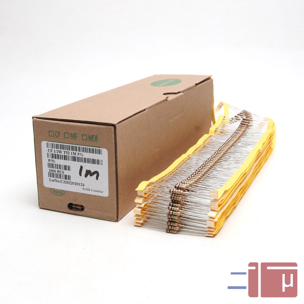 x10 Resistor 1M 1 Mega 1/2W Karbon 5% Taiwan Kaki Tembaga