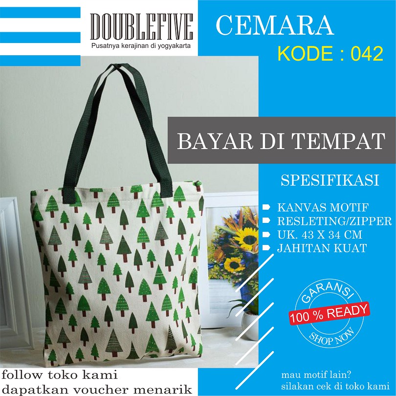 TOTE BAG WANITA TOTEBAG PRIA CANVAS MOTIF GOOD QUALITY WITH RESLETING KODE - 042