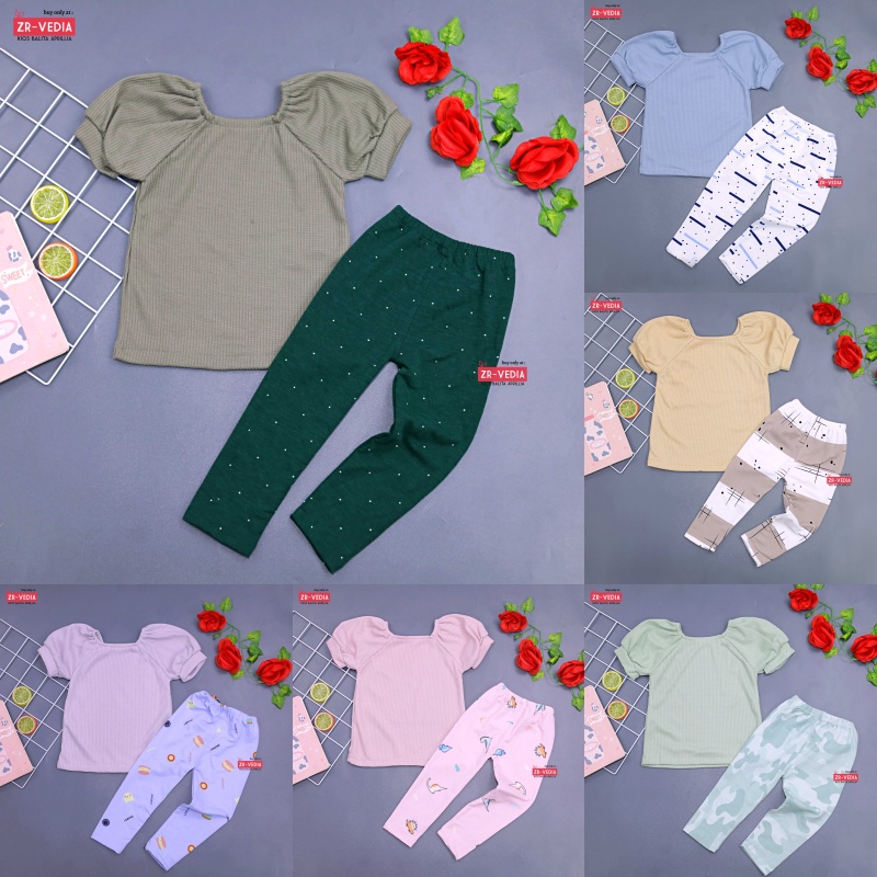 Setelan Mixed Bubble uk 2-5 Years / Atasan Blouse Lengan Balon Legging Anak Baby Terry Motif Tebal Sterch Setelan Balita 2-5 Tahun ZR Vedia