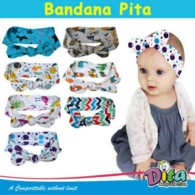 Bandana pita dita aksesoris kepala bayi bandana bayi bandana headband dita bayi motif bondu bayi