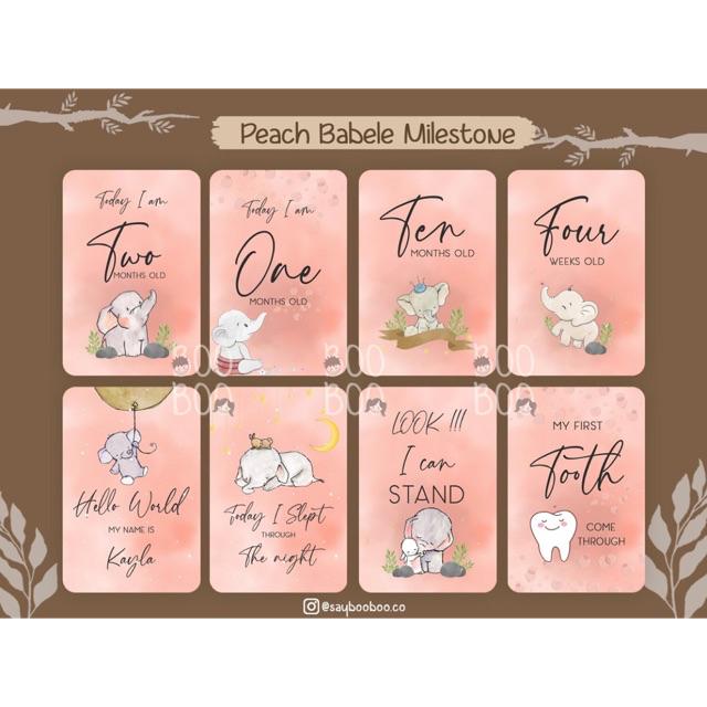BooBoo Baby Milestone Card - Kartu Selfie Bayi FREE CUSTOM NAMA-Peach Babele