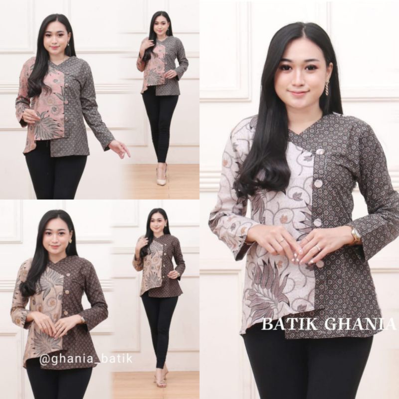 BATIK WANITA ATASAN BATIK KANTOR MODERN BATIK COUPLE LENGAN PANJANG BY BATIK GHANIA