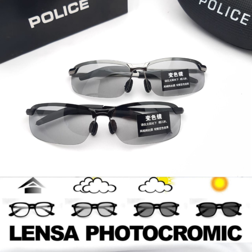 Kacamata Lensa Photocromic/Sunglass Pria Sport Police 3043 Polarized LENS PHOTOCROMIC - Bonus Cairan