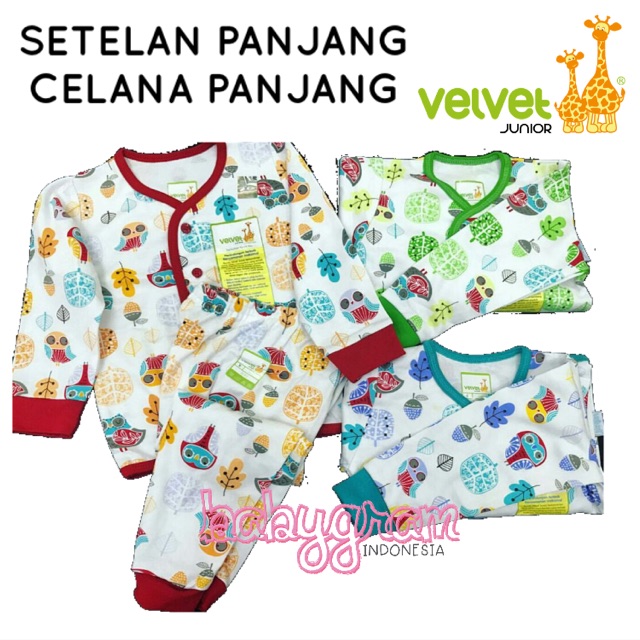 Setelan Baju  Tidur  Piyama Panjang  Velvet  Junior  newborn 