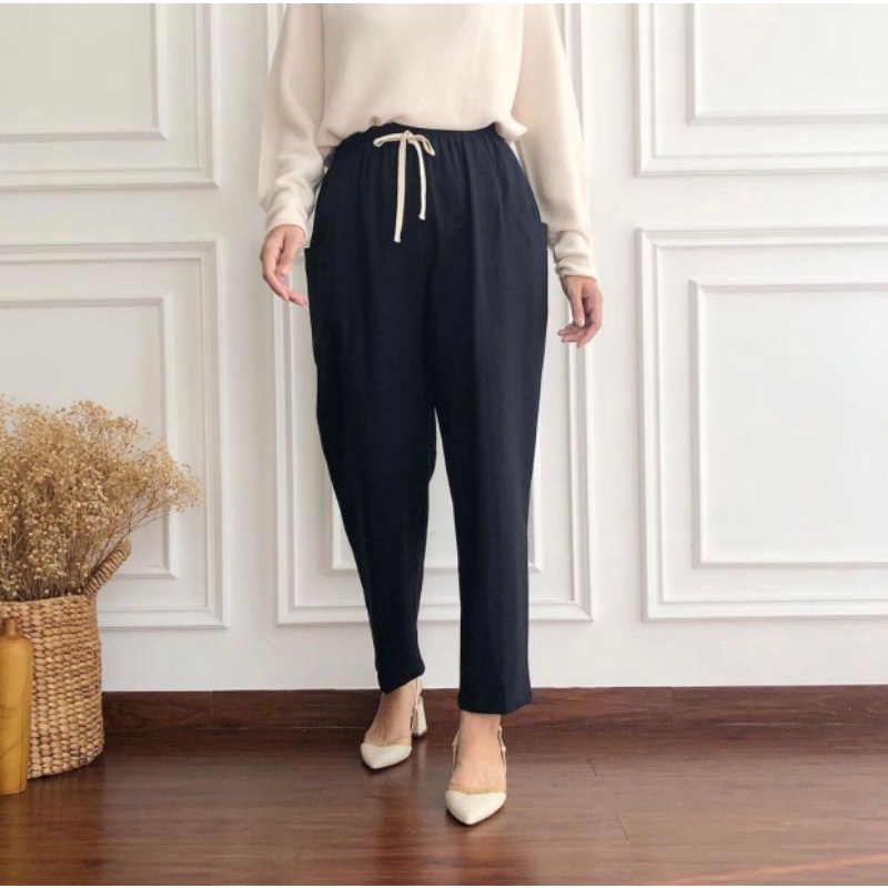 Lula Pants Celana Linen Rami Highwaist Pinggang Karet