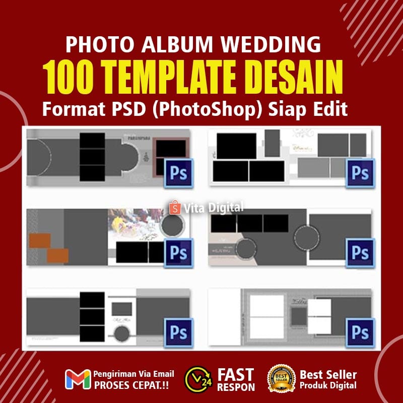 100 Desain Template Photo Album Wedding PSD Photoshop