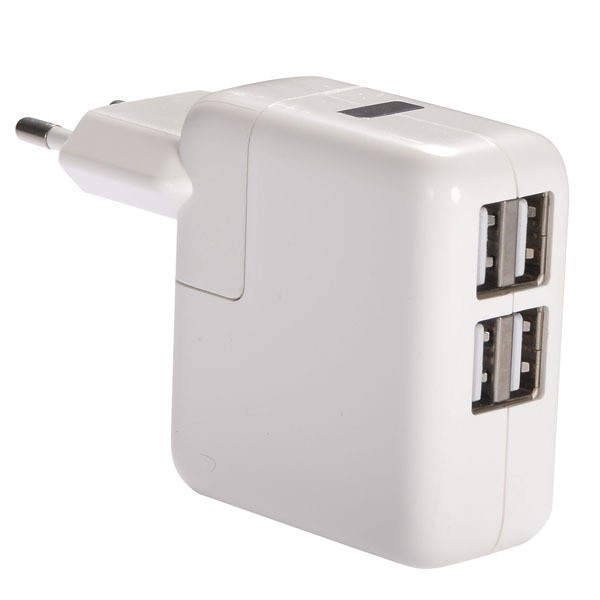 USB Charger 4 Port with LED Charging Display - White