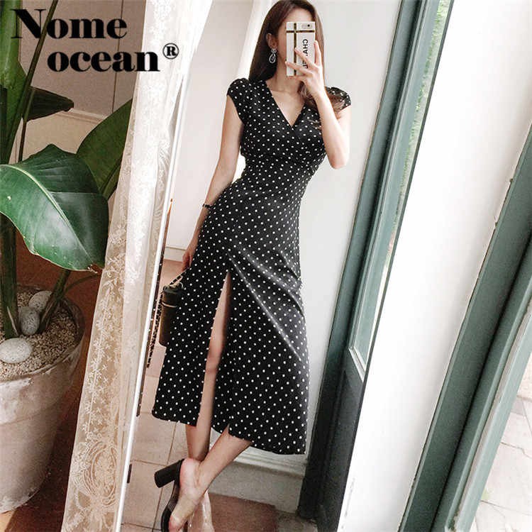 Korean Polkadot Midi Dress V Neck Dress Wanita 1048 (XS-XL)