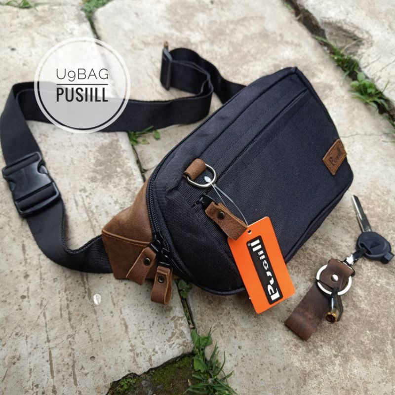 Waistbag/shoulderbag/Pusiill AM0.3 coklat/kulit asli dengan kombinasi courdura/pria&amp;wanita