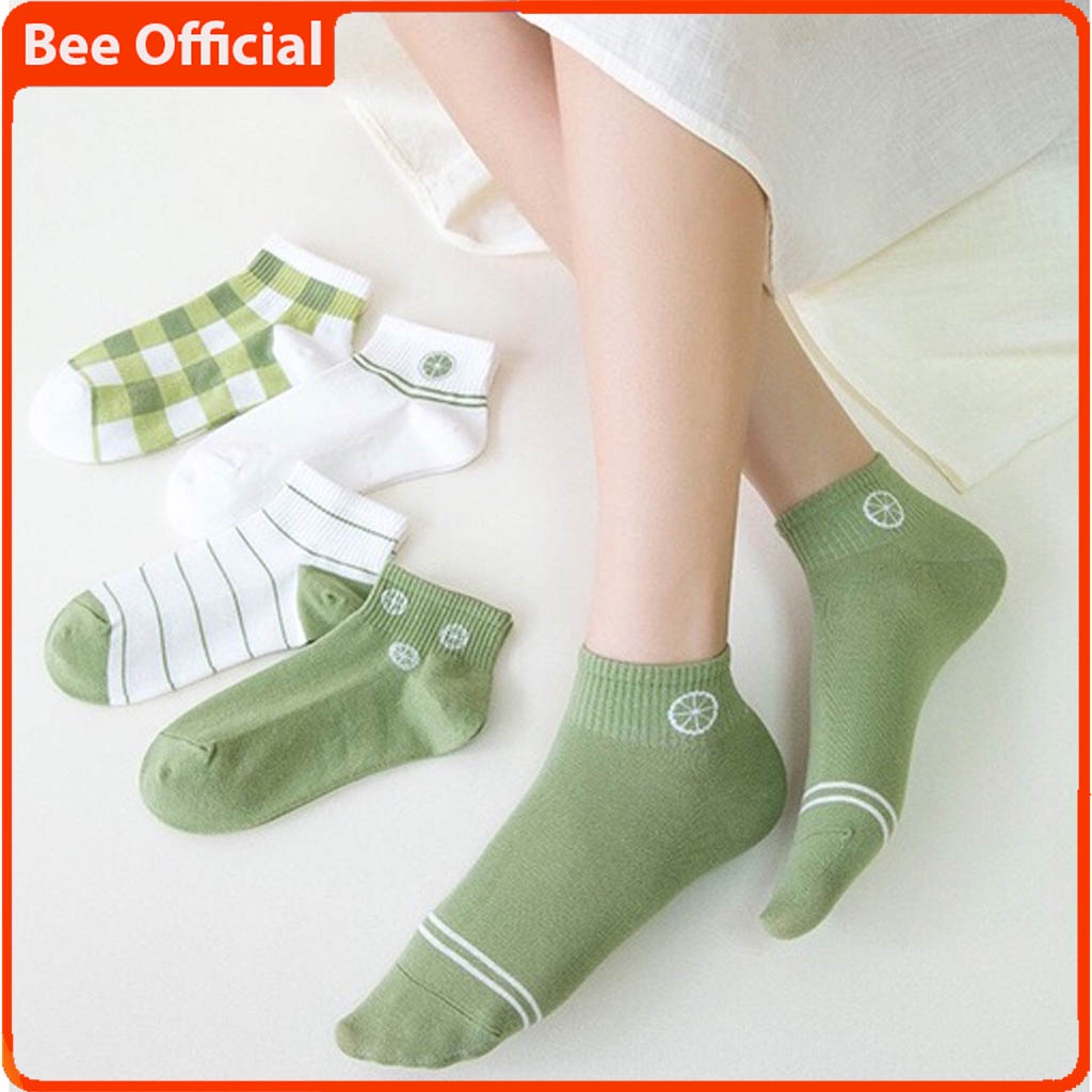 BEE - Kaos Kaki Wanita Motif Lemon Hijau Ankle Sock Korea Women Sock Fashion Import SC 12