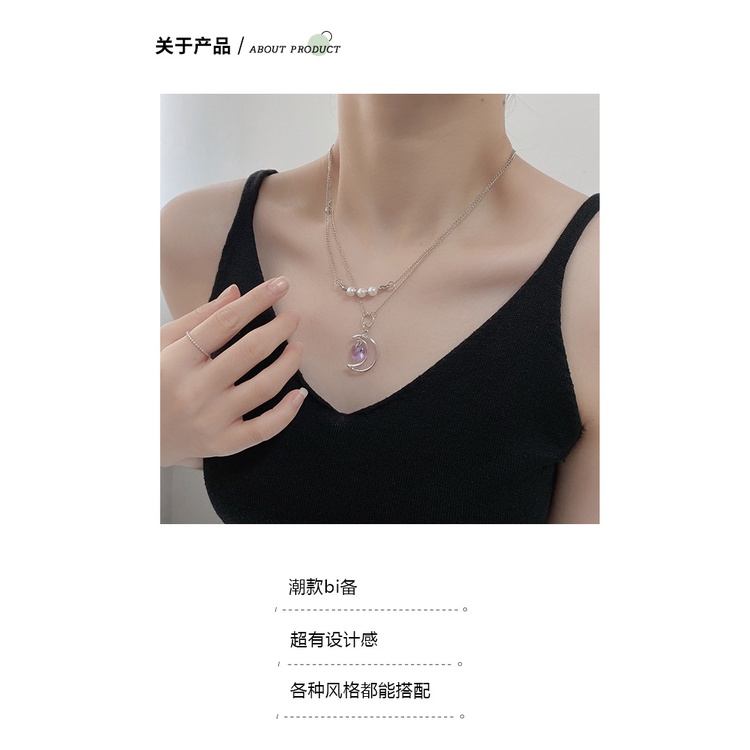 Jepang dan Korea gaya hipster Crescent purple heart kalung wanita ins gaya temperamen double layer p