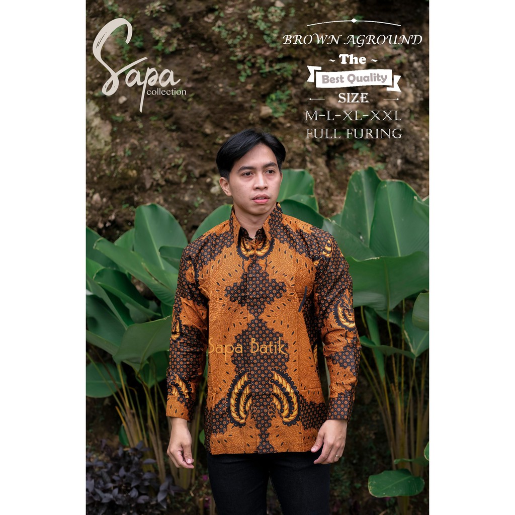 BROWN AGROUND Kemeja Batik Pria Lengan Panjang | Hem Batik Pria FULL FURING Batik SAPA