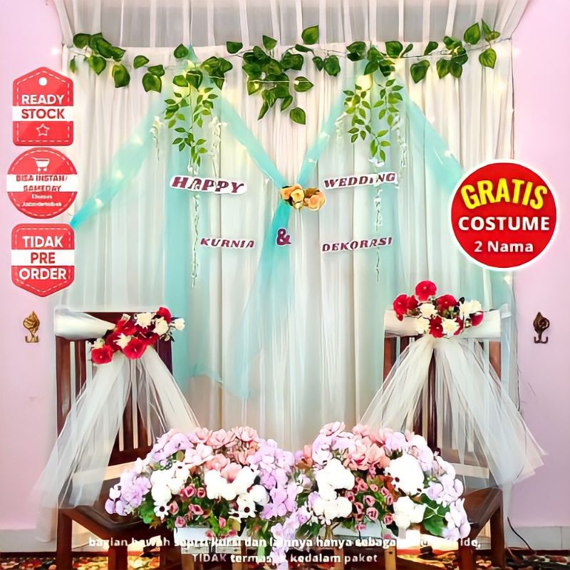 Dekor Dekorasi Backdrop PhotoBooth Kain Hiasan Lamaran Tunangan Akad Nikah Aqiqah Rustic 1 Paket 04