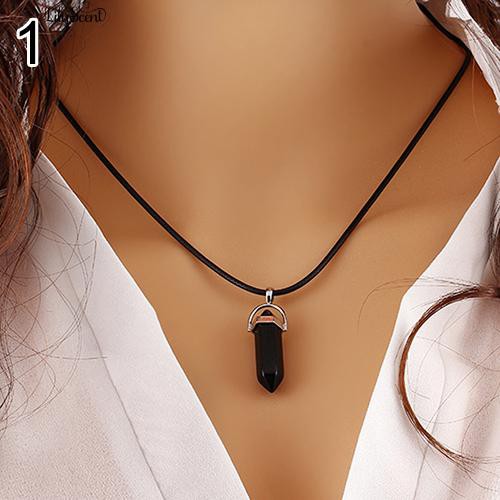 Faux Gemstone Batu Natural Quartz Healing Titik Chakra Reiki Rope Necklace