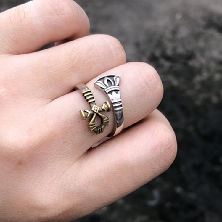 Cincin Model Terbuka Bahan alloy Warna silver Gaya retro Eropa Amerika Untuk Pria