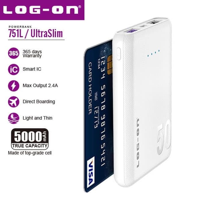 POWERBANK ULTRASLIM LOG ON PB-751L 5000 MAH MINI ATM CARD 2.4A