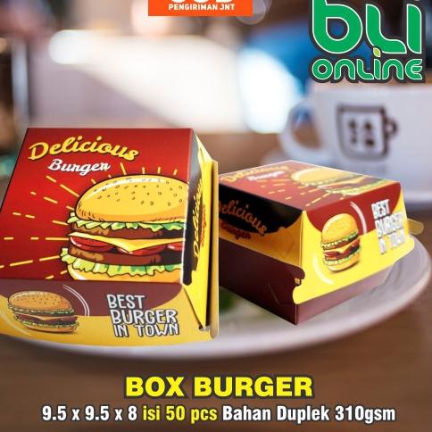

Pusat Untung Kotak Burger 9.5x9.5x8 isi 50 pcs / Dus Burger / Box Burger / Kemasan Burger /Packaging Burger