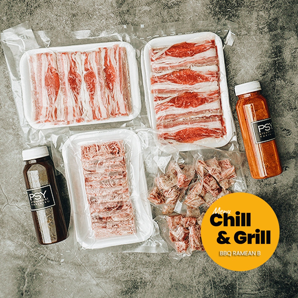 

PAKET BBQ / GRILL RAMEAN B | SAIKORO BEEF | BEEF SLICE US SHORTPLATE | WAGYU MELTIQUE CUT | EXTRA SAUCE YAKINIKU