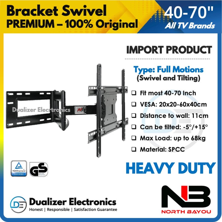 Bracket TV Swivel 70 65 60 55 50 43 Inch Lengan Panjang Long Arm 70cm Premium Quality