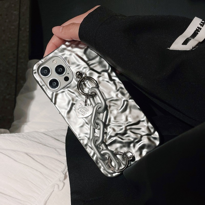 Trendy tin foil silver buckle chain iPhone 12 anti-drop phone case iPhone 11 12 Pro Max XR XSAMX SE 7 8 plus