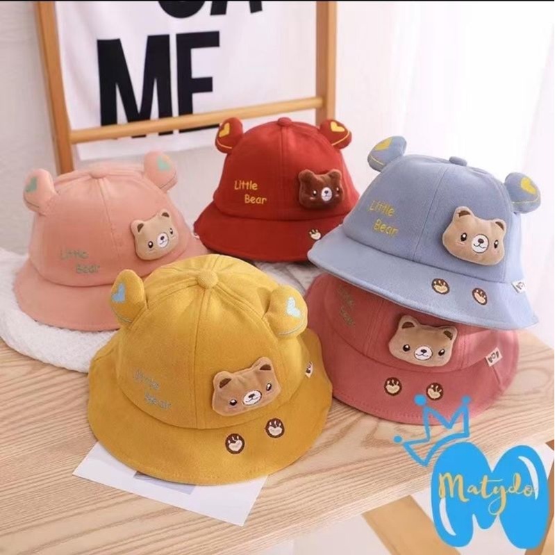 Topi bayi bundar bucket hat baby Love Little bear 3d