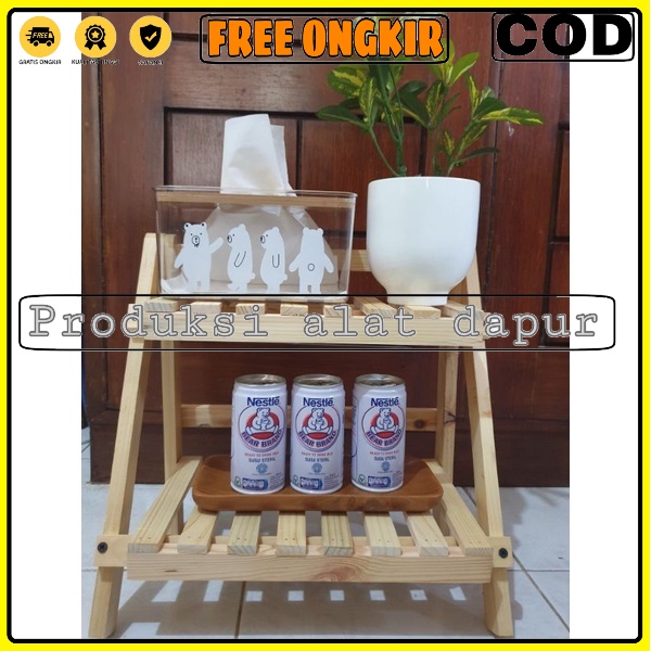 Tama Rak Kayu Aesthetic Storage Bumbu Dapur Make up Kosmetik Action Figure Storage Serbaguna Minimal