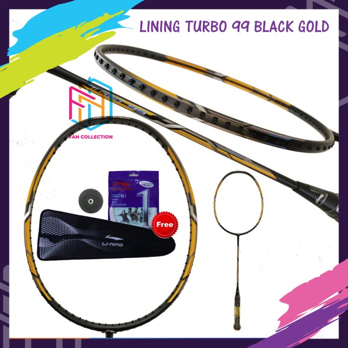 TERBARU NEW LINING TURBO 99 RAKET BADMINTON ORIGINAL - BLACK GOLD