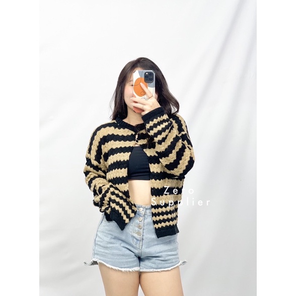 MDLV - Cardi Popcorn Rajut Cardigan Salur Cardigan Zigzag Rajut Good Quality