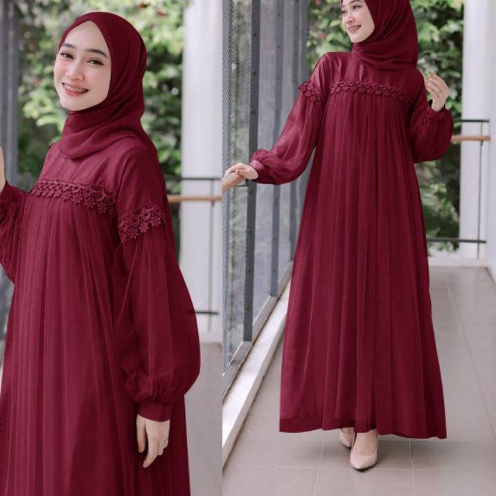 [KODE KABCD] MAXY NURAINI DWS, RENDA TILE, MOSCREPE, GAMIS HIJAB MUSLIM, DRESS, 3 UKURAN