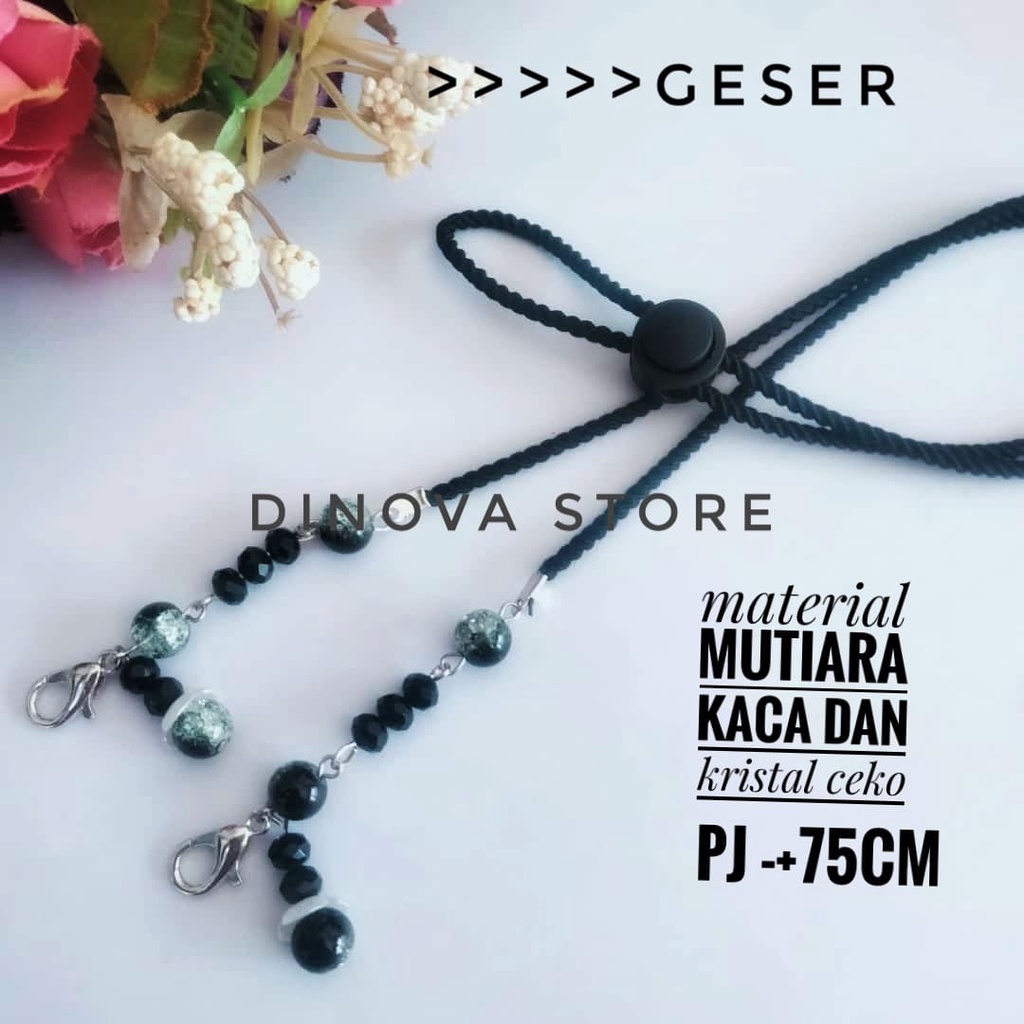 strap masker HIJAB tali ULIR mutiara  KACA plus kristal/strap masker hijab//dinova store/pgx//strap masker 2in1/strap masker hijab 2in1/strap masker/tali masker/pengait masker