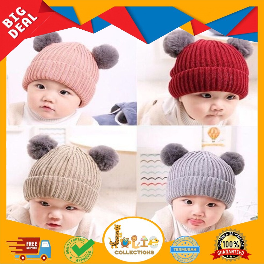 Topi Rajut Anak - Topi Pompom Topi kupluk Wool Hangat Bayi - Topi Bayi