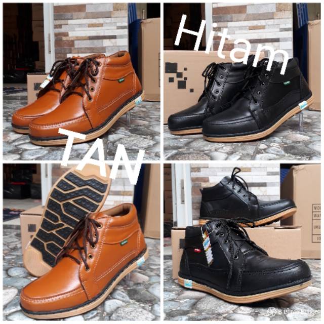 Sepatu boot pria kulit asli kickers calvari