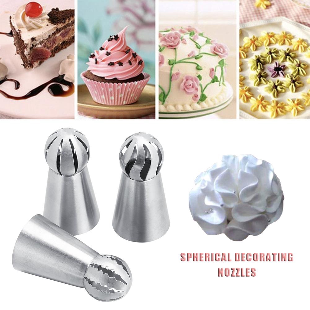 3Pcs/Set Stainless Steel Cupcake Cream Icing Sphere Shape Piping Nozzles / Flower Torch Pastry Nozzles