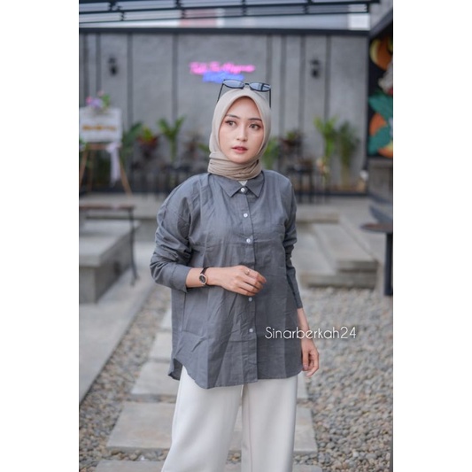 Olivia Shirt - Kemeja Oversize Linen Wanita - Kemeja Linen - Oversized Shirt Linen