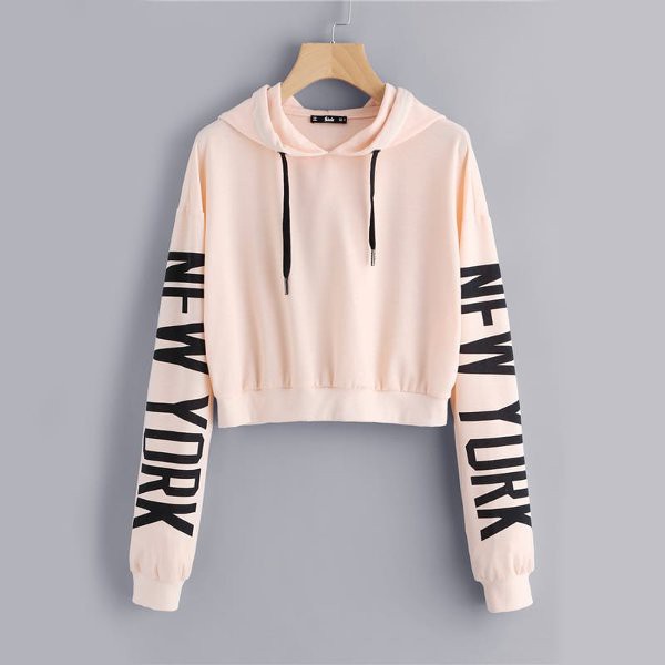 Termurah MichelleStore Sweater Wanita Crop Hoodie NewYork Tali