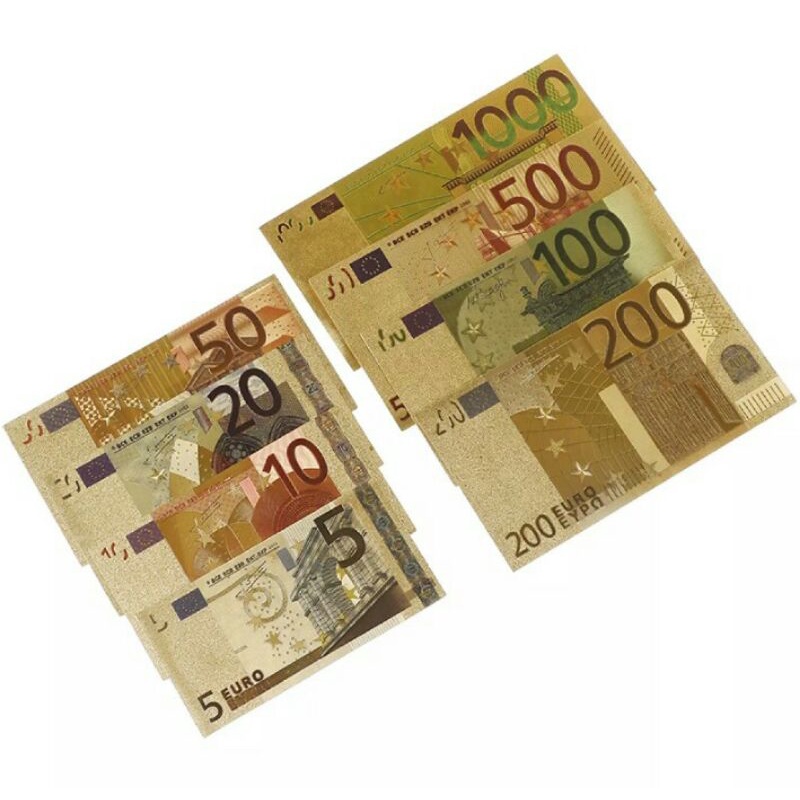 uang euro gold foil uang emas eoro satu set 1 set isi 8 pcs barang seperti digambar