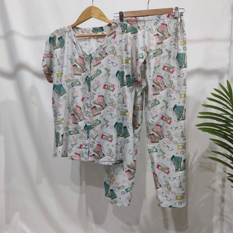 PIYAMA RAYON | PIYAMA VNECK | PIYAMA KEKINIAN | BAJU RUMAHAN-KCPD AK
