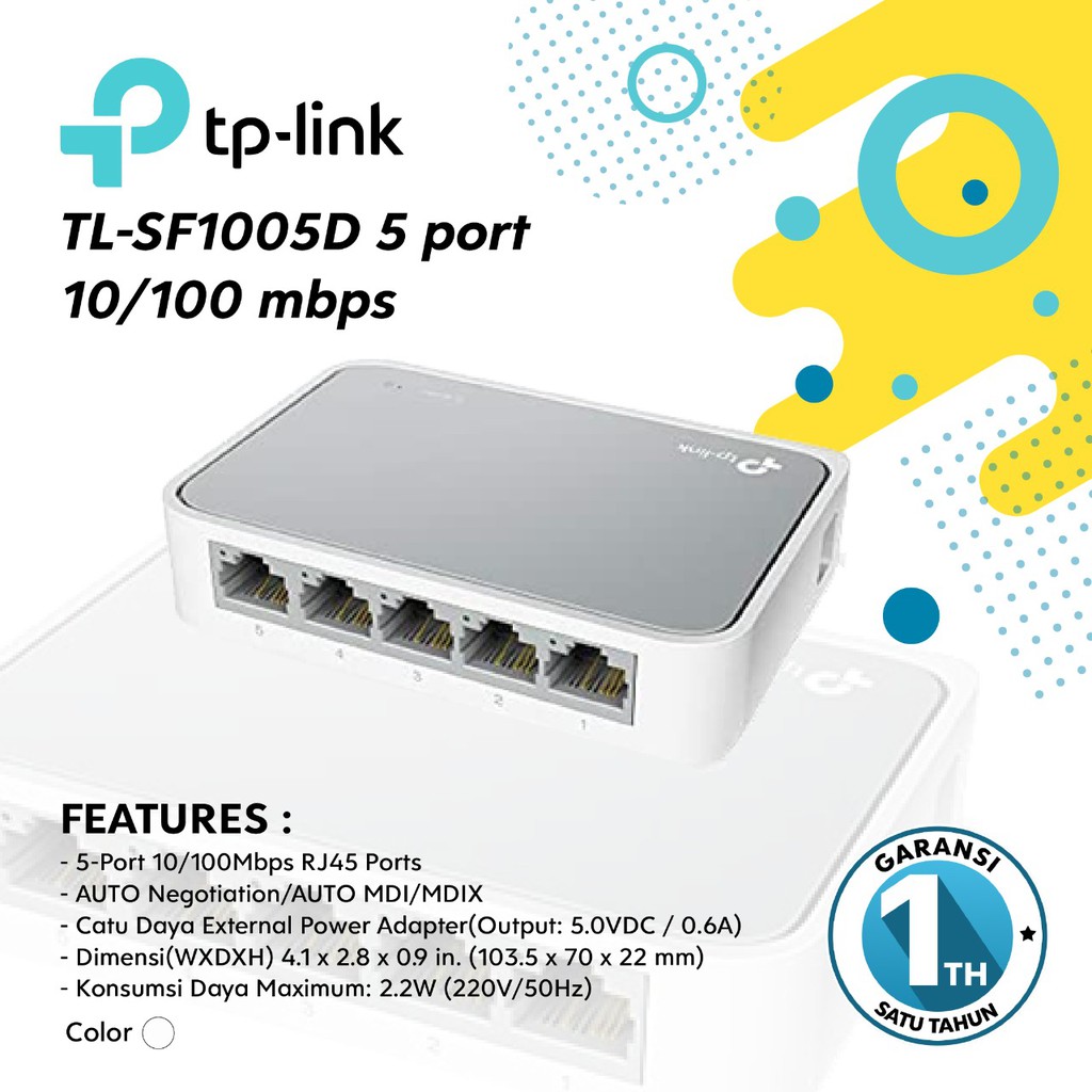 TP-LINK TL-SF1005D 5-Port 10/100Mbps Desktop Switch Whit - Garansi 1th