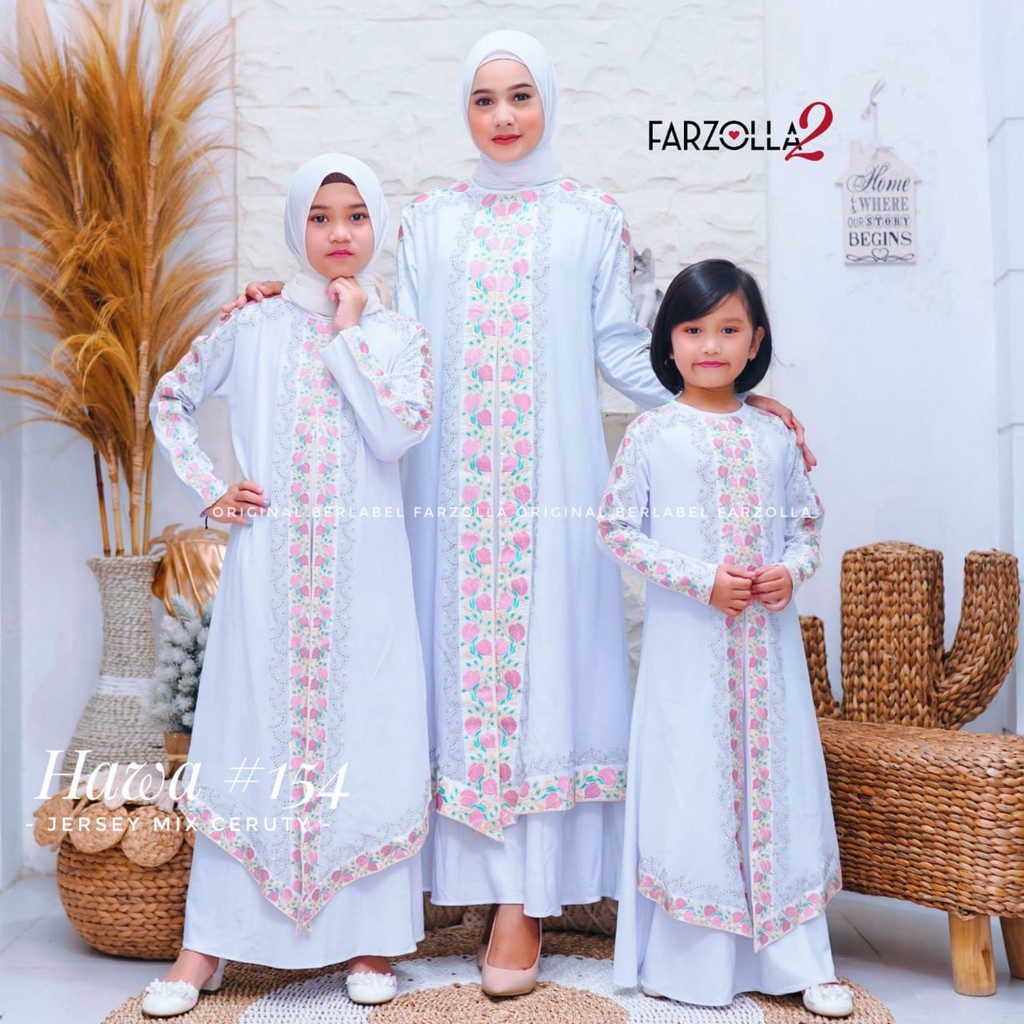 COUPLE ABAYA WHITE IBU DAN ANAK//Abaya Turkey HAWA 154  putih bordir/ Abaya turkey putih