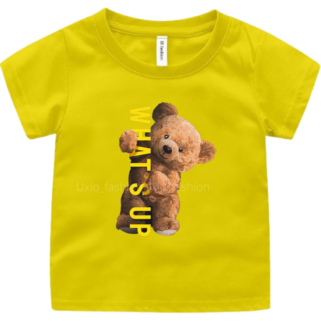 KAOS ANAK PEREMPUAN DAN LAKI UMUR 1 2 3 4 5 6 7 8 9 TAHUN MOTIF TEDY BEAR WHAT UP UXLO FASHION