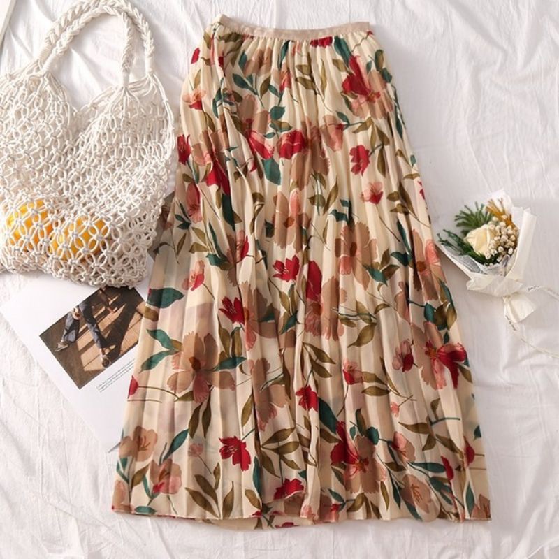 IMPORT Rok Korea Bunga Floral Plisket Chiffon Sifon