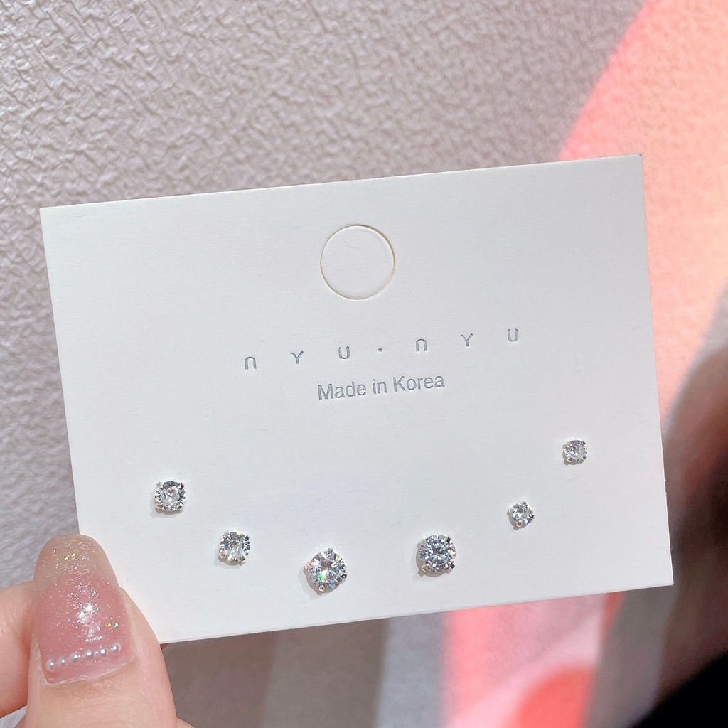 6pcs / Set Anting Tusuk Bentuk Bintang / Geometri Aksen Zircon + Berlian Imitasi Untuk Perhiasan Wanita