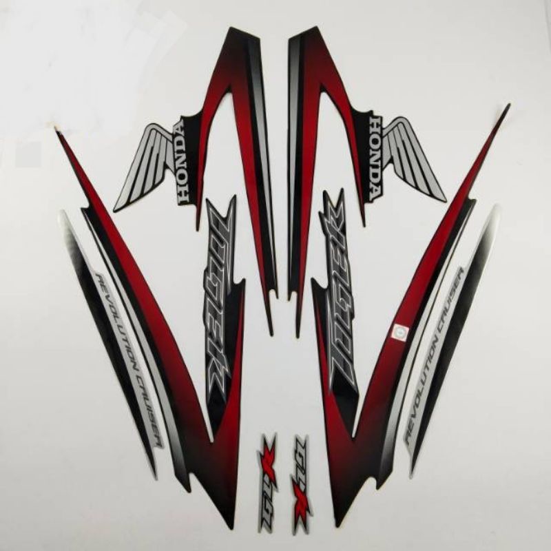 Striping Tiger 2009 lis stiker standar ori Tiger 2009 hitam merah stiker ori Tiger Revo 2009 stripin